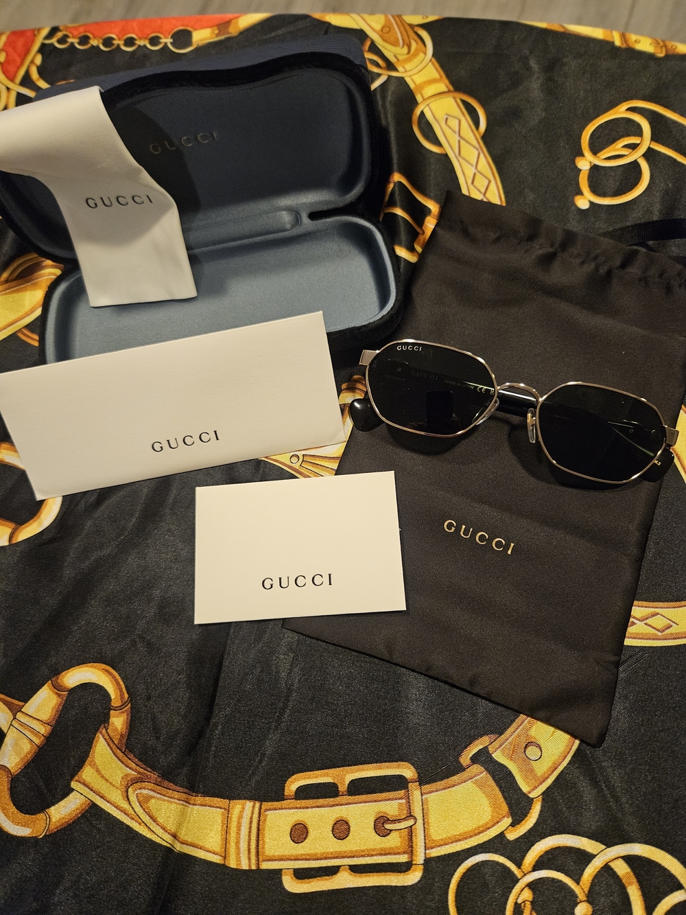 Gucci Black Sunglasses with Gold Double G Accent